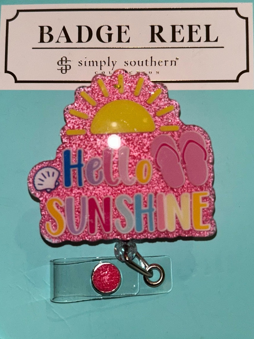 Simply Southern Pink "Hello Sunshine" Retractable Badge Reel - Picture 1 of 1